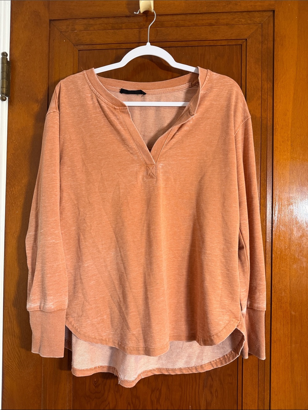 Jane and Delancey Split V-Neck Pullover in Dusty Peach